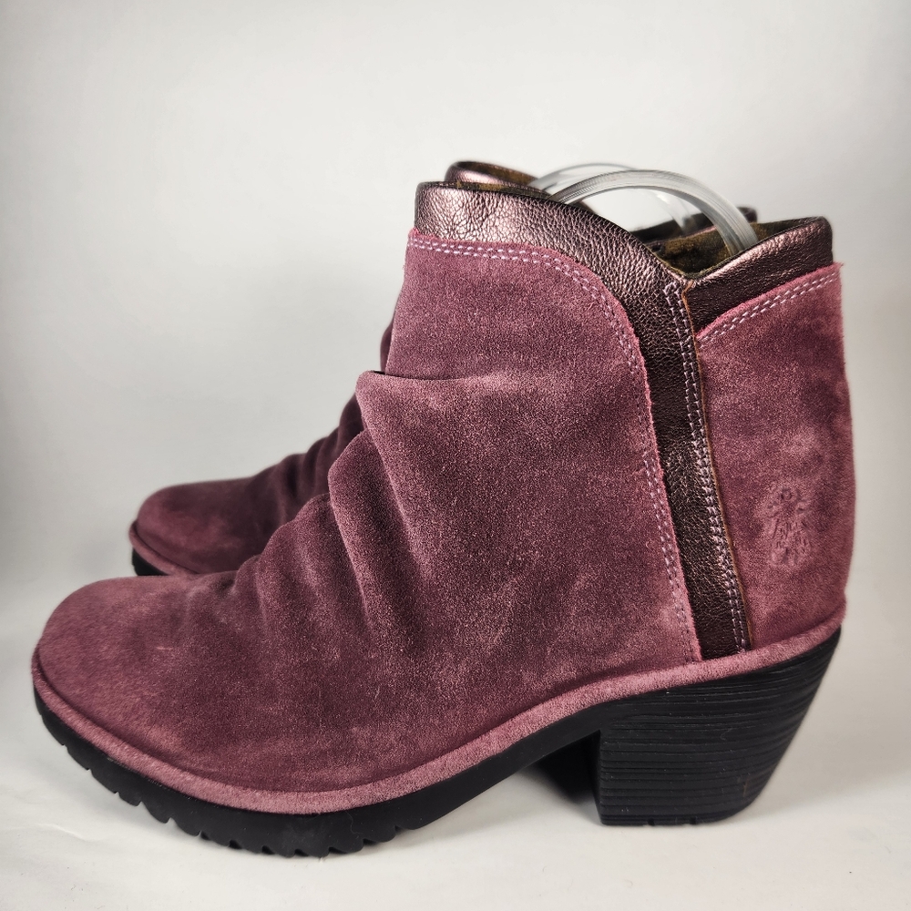 FLY LONDON Women's Wynn Ankle Boots Size 7 EU 38 Burgundy Wine Suede - Picture 2 of 12